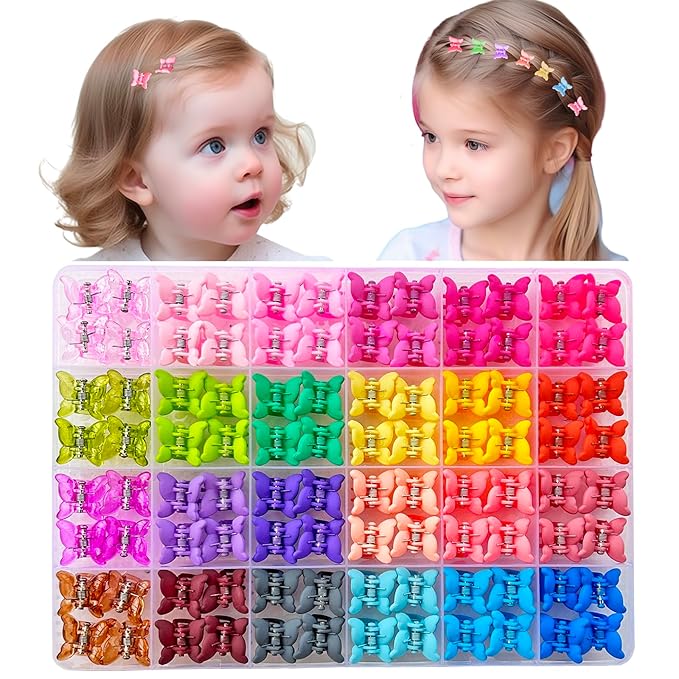 96pcs Baby Girl Hair Clips 24 Multicolors Colors Mini Hair Claw Clips Small Tiny Butterfly Claw Clips Baby Hair Accessories for Toddler