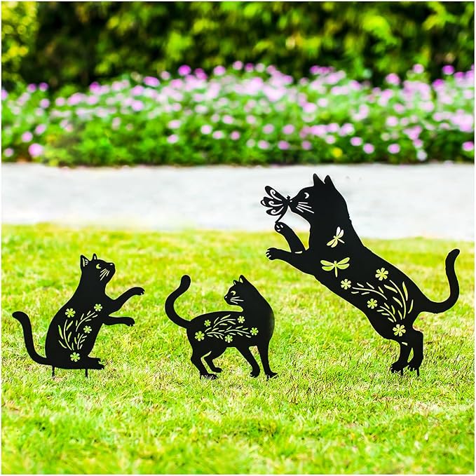 Cat Metal Garden Stakes Decorative Cat Gifts for Women/Men,Black Silhouette Statues for Yard Art,Outdoor Decor,Outside,Patio,Lawn Ornaments,Garden Decorations