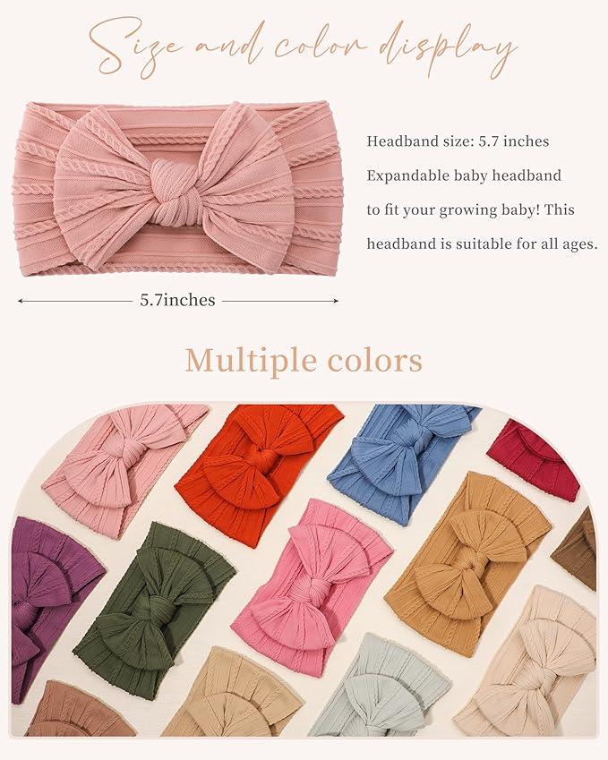 jollybows 18pcs Baby Nylon Headbands Hair Bow Elastics Hairbands Hair Accessories for Baby Girls Newborn Infant Toddlers Kid