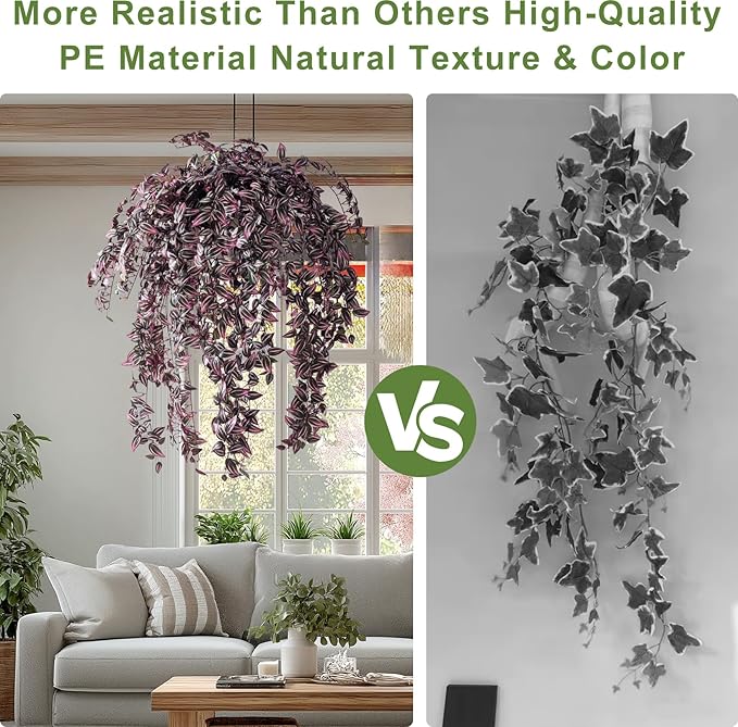 4PCS Fake Plants Decor,Artificial Watermelon Vine for Home Decor Indoor,Fake Ivy Plants Realistic Faux Plants Indoor for Home Living Room Bedroom Office Decoration