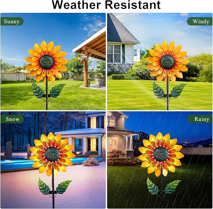 Sunflower Solar Wind Spinner, 52" Metal Wind Spinner with Kinetic Wind Sculpture Windmills for Outdoor Lawn & Garden Patio Decoration