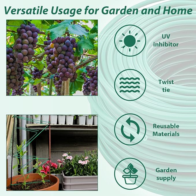YDSL 100 Feet Soft Tie for Plants, 3 Pack Green Twist Garden Ties Gardening Supplies for Supporting Climbing Plants, Tomatoes, Vegetables, (Diameter - 2.5MM)