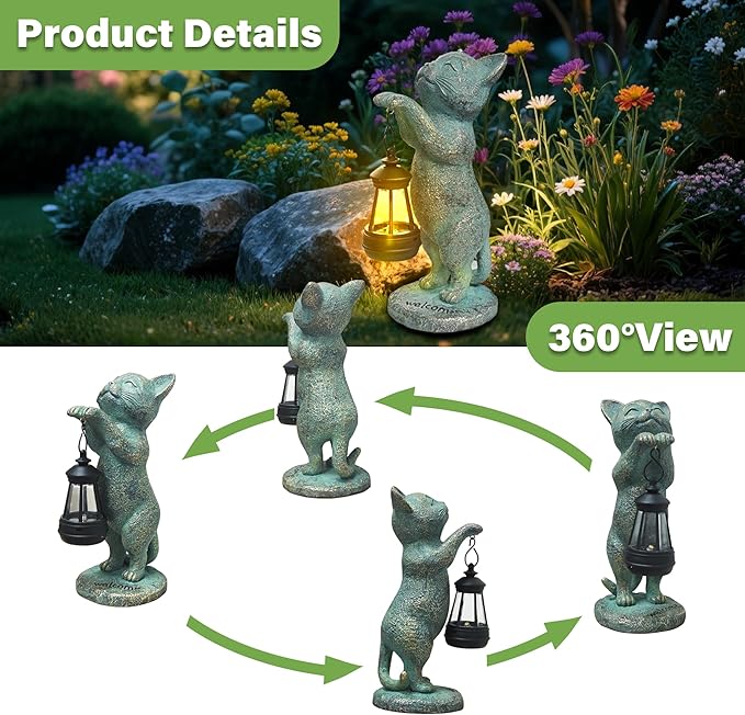 Cat Garden Statue Solar Outdoor Decor - Cat Statues for Garden Solar Lantern Figurine for Yard Patio Lawn Porch Pathway Landscape Ornament Unique Gift for Mom Women