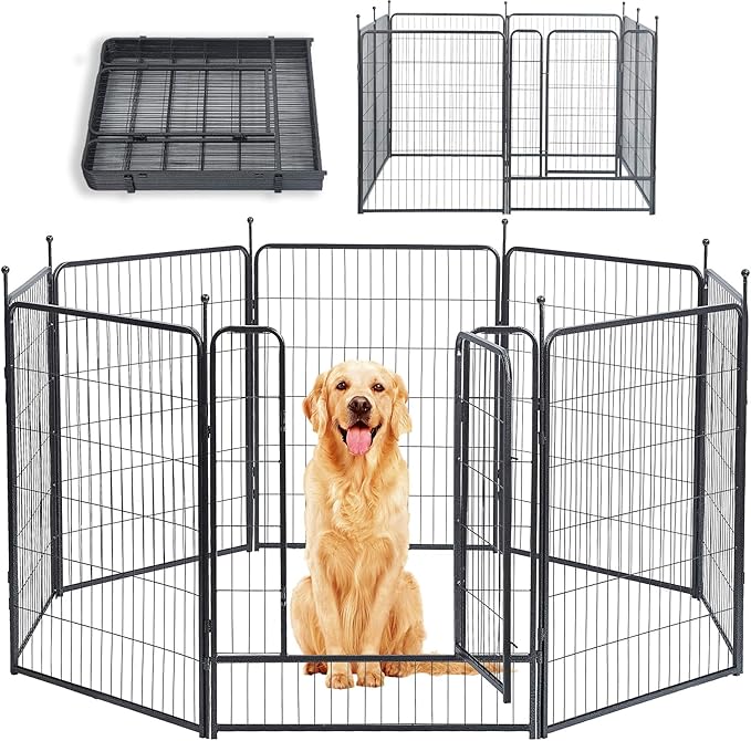 Dog Playpen,32/40/45 Inch Height in Heavy Duty, Folding Indoor Outdoor Anti-Rust Dog Exercise Fence, Portable Pet Playpen with Door for Large Medium Small Dogs and Pet (8 Panels, 40 Inch) Silver