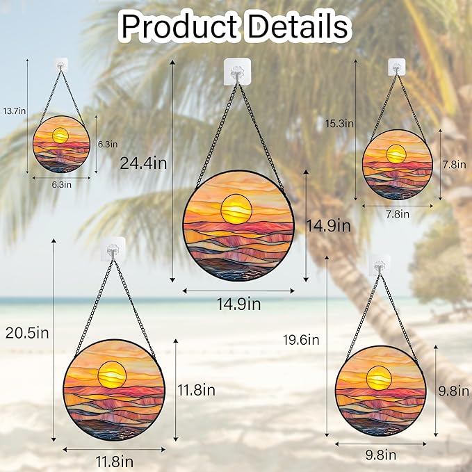 Stained Glass Window Hanging, Orange Sunrise Suncatcher Diamond Glass Panel Hangings Scenery Sun Catchers Decor for Birthday for Women, Men, Wife, Aunt, and Mom 7.8 in