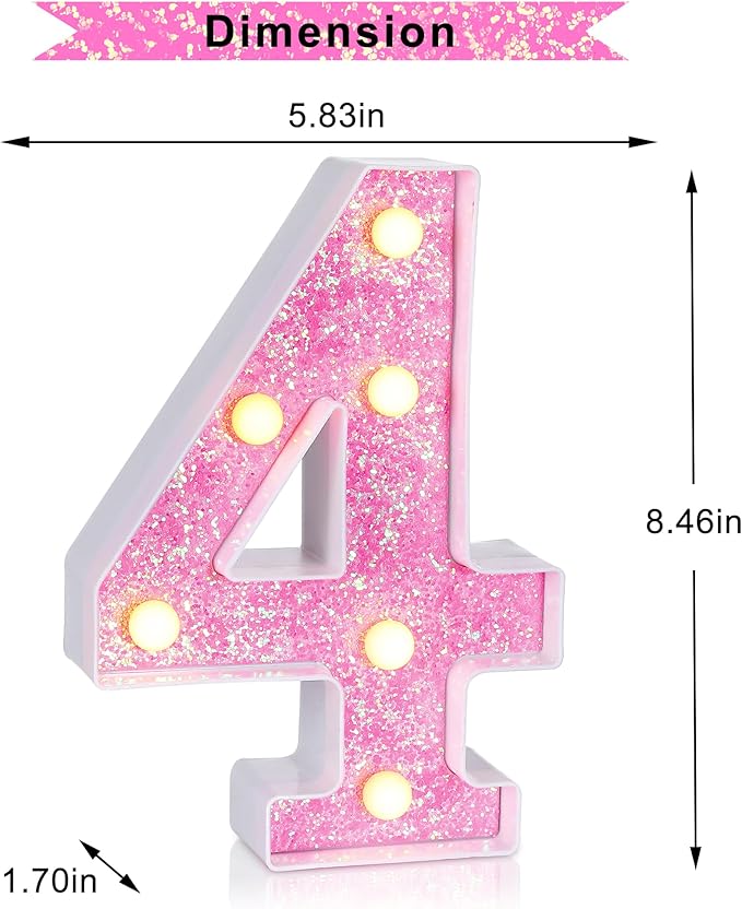 Foaky Pink Light up Letters，Pink Party Decorations,Girls Room Decor,Glitter Marquee Numbers,Alphabet Letter Sign for Night Light Birthday Party Girls Gifts, Home Bar Decoration (4)