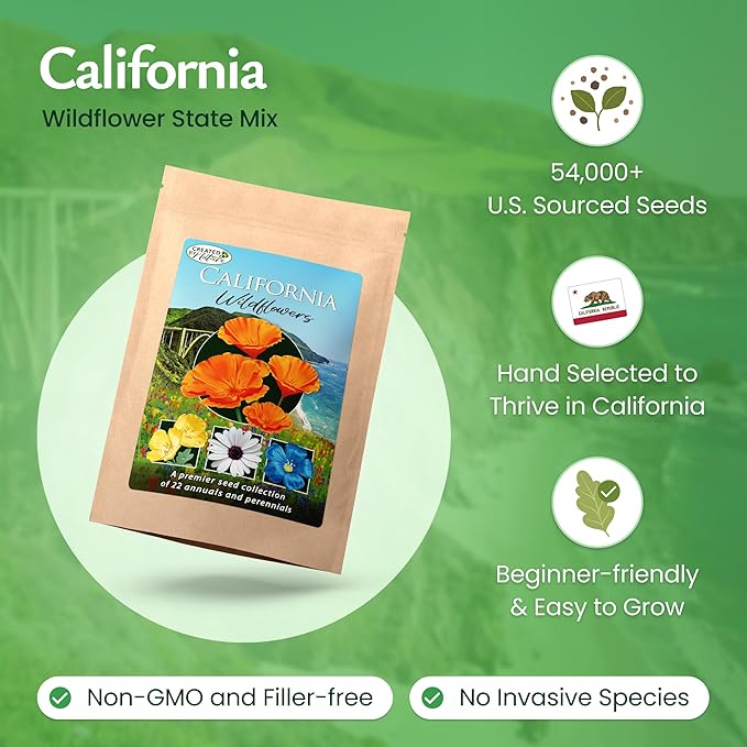 Created By Nature California Wildflower Seed Mix with Poppies, 22 Flower Varieties, 54,000+ Seeds