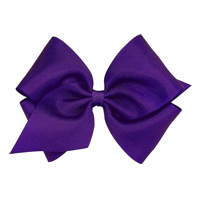 Wee Ones Girls' Classic Grosgrain Hair Bows with Plain Wrap Center, No-Slip Hair Clip, Handmade, Purple, Mini King