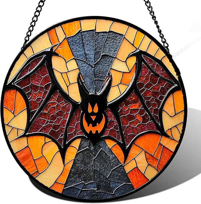 Stained Glass Window Hanging Halloween Horror Bat Monster Large 15" - Suncatcher Door Garden Kitchen Sun Catcher Home Gothic Decor Birthday for Mom Men Woman Friend Grandma