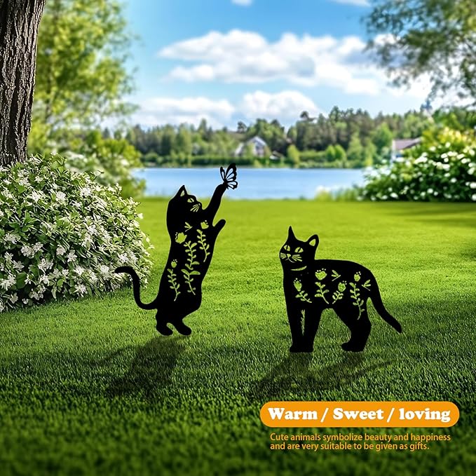 4 Pack Cat Metal Garden Decorative Stakes, Weather Proof Silhouette Statues for Yard, Patio,Outdoor Decor for Cat Lovers and Pet Owners