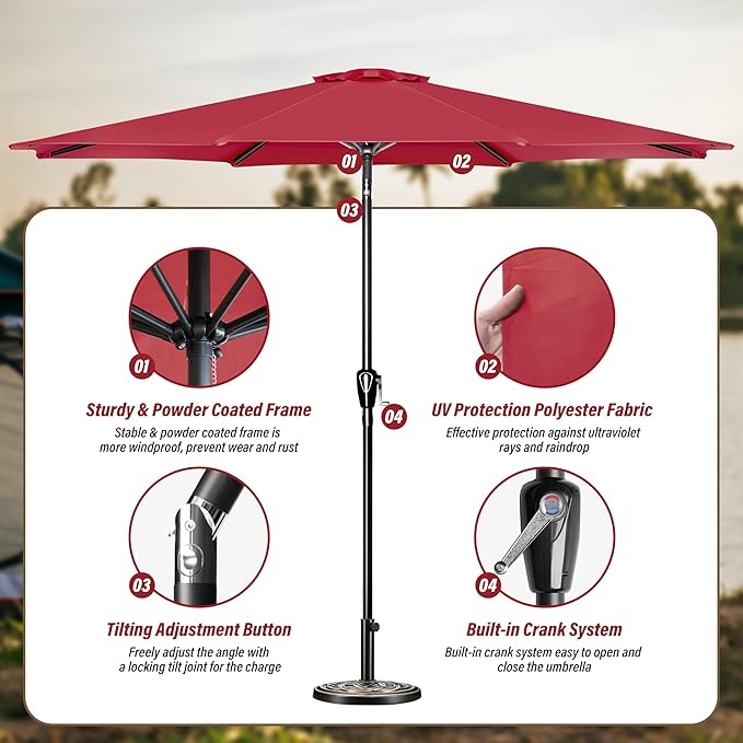Simple Deluxe 9' Patio Umbrella Outdoor Table Market Yard Umbrella with Push Button Tilt/Crank