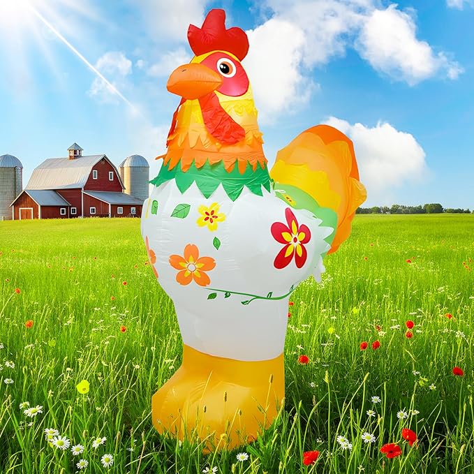 6FT Christmas Spring Farm Ranch Rooster Inflatables Blow up Cute Animals Decorations with LED Light Outdoor Indoor Graden Yard Party Lawn Holiday Decor