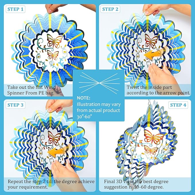 Butterfly Wind Spinner Hanging,12In 3D Wind Spinners Outdoor Butterfly Gifts for Women Mom Grandma Wife Father,Mandala Wind Spinner Garden Decorations Yard Art Christmas Ornament