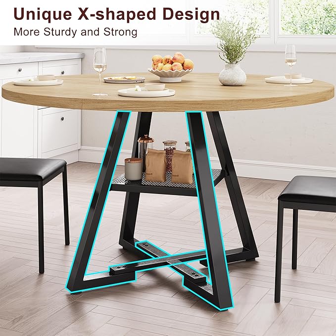 51'' Round Dining Table for 6,Kitchen Dining Room Circle Dinner Pedestal Table,Space Saving Wood Kitchen & Dining Room Furniture (Natual Wood, 51In)