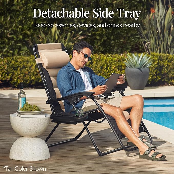 Best Choice Products Oversized Padded Zero Gravity Chair, Folding Outdoor Patio Recliner, XL Anti Gravity Lounger for Backyard w/Headrest, Cup Holder, Side Tray, Polyester Mesh - Purple/Violet