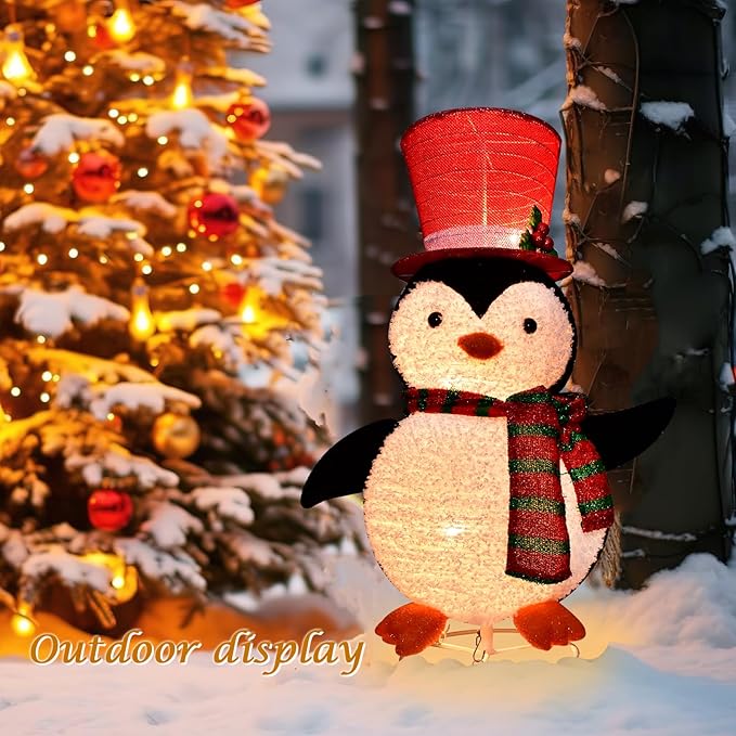 Lighted Penguin Outdoor Christmas Decorations - 28 inch Light up Penguin with LED Lights, Pre-lit Penguin with Top Hat Holiday Ornaments Yard Decor for Home, Lawn and Front Yard