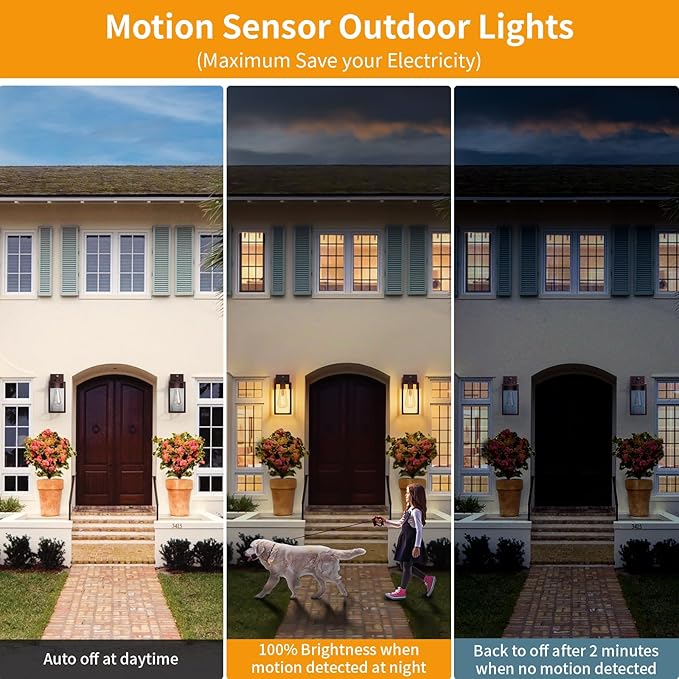13'' Oil Rubbed Bronze Motion Sensor Outdoor Light Fixtures Wall Mount, Large Front Porch Lights,Dusk to Dawn Exterior Wall Sconce, Waterproof Lantern Lamp,Outside Coach Light for House,Garage,Yard