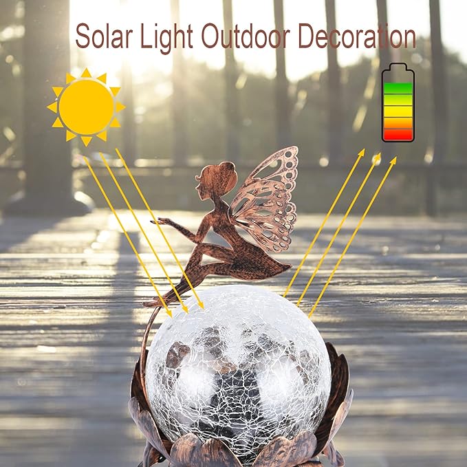 MUMTOP Solar Lantern Fairy Light, Crackle Glass Solar Lights Outdoor LED Waterproof Tabletop Lamp for Table, Yard, Garden, Patio, Lawn Decor