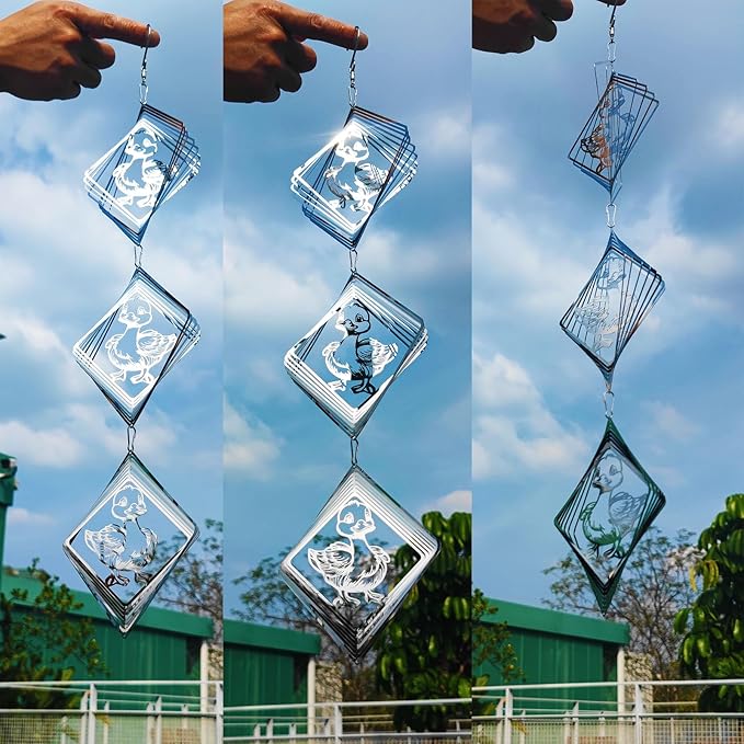 Bird Deterrents for Outside, Reflective Stainless Steel Wind Spinner, Ducks Wind Spinners Outdoor Garden Decor, Bird Scare Devices to Keep Woodpeckers, Pigeons Away from Your House, Patio, Orchards