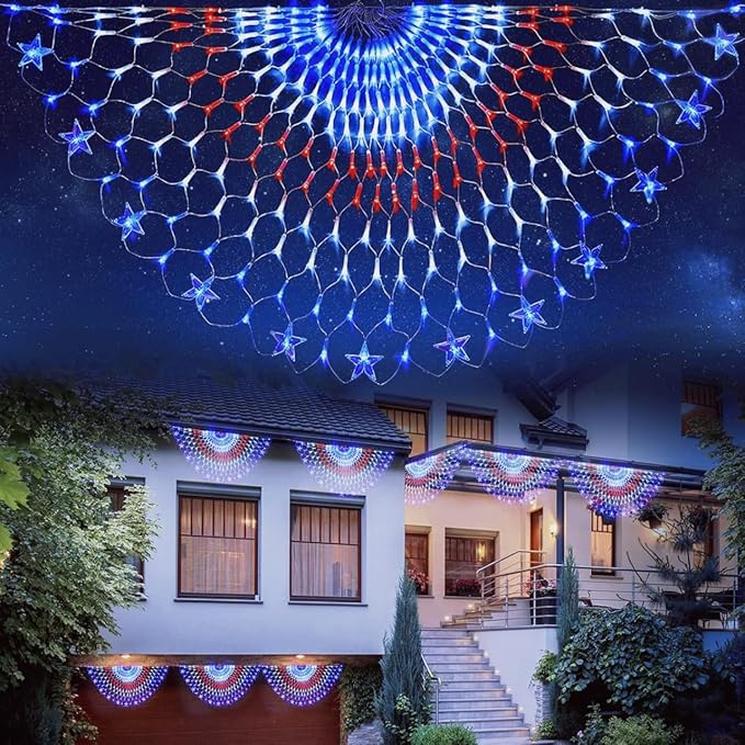 HYH American Flag LED Lights - 47in Patriotic Lights for 4th of July Decorating Indoor and Outdoor Waterproof Half Fan Flag Light for Patriotic LED Lighting Banner House, Garden,Decoration