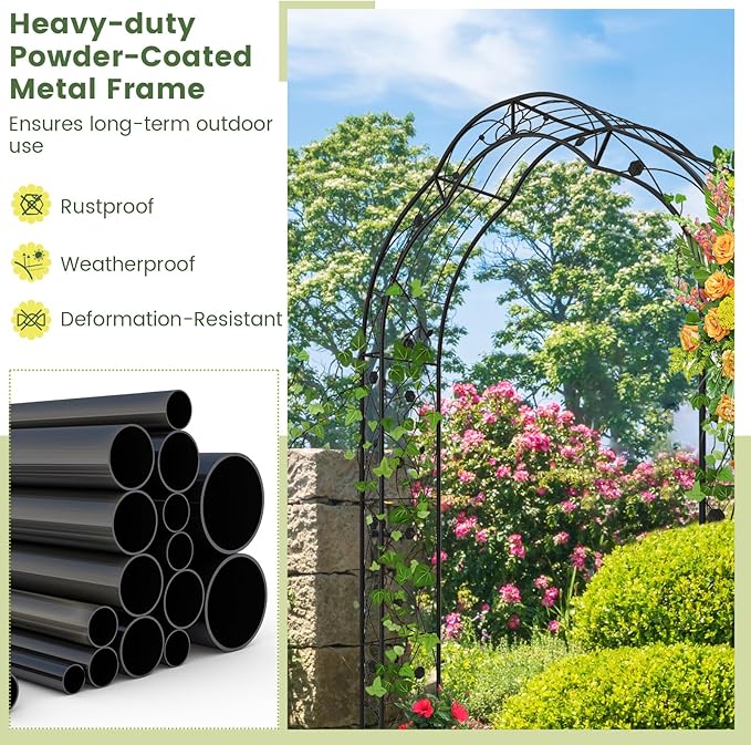 Giantex 2 Half Garden Arch Trellis, 8.2 FT Metal Garden Arbor, 6 Sizes, Easy Assembly, Archway for Climbing Plants Roses Vines, Outdoor Trellis Pergola for Wedding Bridal Party Ceremony Lawn Decor
