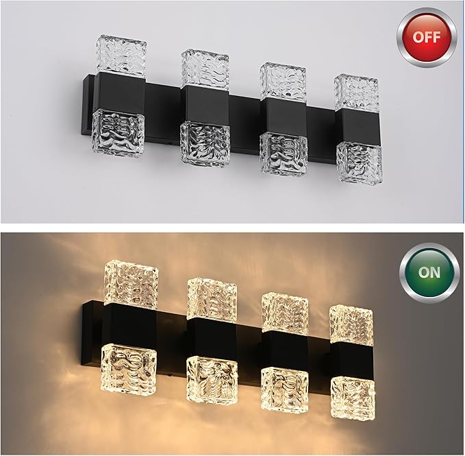 MELUCEE LED Bathroom Vanity Light 32W Crystal Vanity Light Bar 23.6 in Modern Black Bathroom Light Fixtures Crystal Wall Sconce for Bath Powder Room Entryway, 3000K Warm Lighting