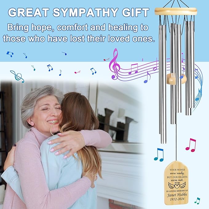 Your Wings were Ready Our Hearts were Not Sympathy Wind Chime | Personalized Memorial Wind Chime | Wind Chimes for Loss of Loved One | Memorial and Sympathy Gifts for Loss of Loved One