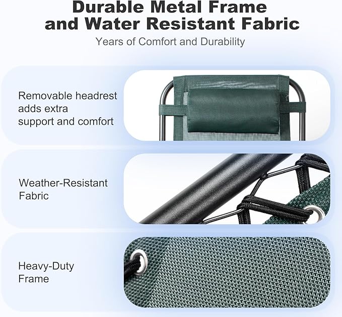 Nazhura Set of 2 Relaxing Recliners Patio Chairs Adjustable Steel Mesh Zero Gravity Lounge Chair Beach Chairs with Pillow and Cup Holder (Dark Green)
