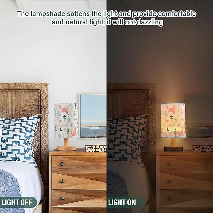 Bedside Table Lamp Cute Fox Owl Bird Nightstand Lamp with Wood Tropical Animals Tree Flower Desk Lamps for Bedroom Living Room Nursery Office Home Decor