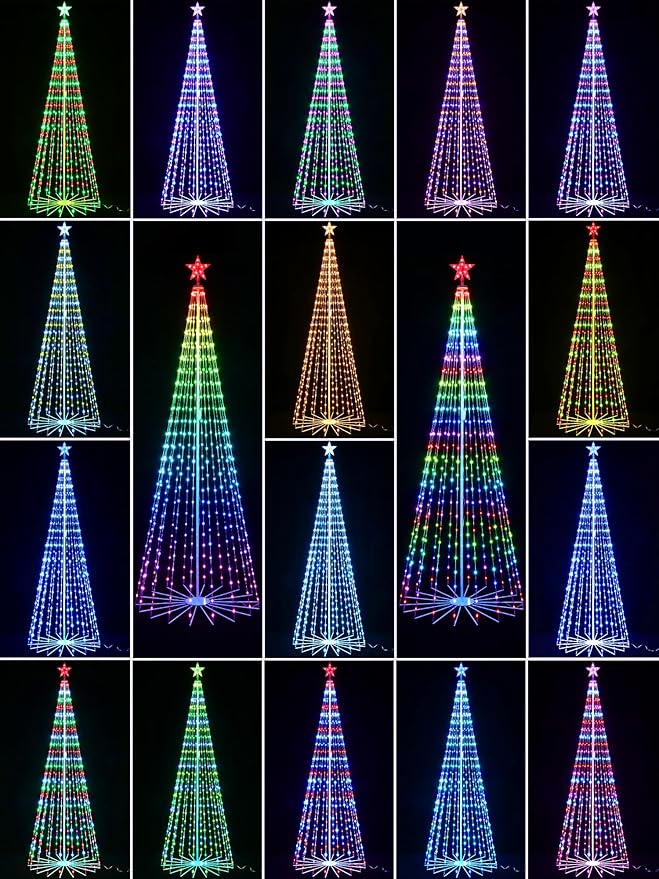 Flacchi 9.8FT Smart Christmas Tree Lights - Star Tree Topper with Removable Bracket, App Control, Sync with Music, Waterfall Colored Lights for Indoor Outdoor Xmas Decorations (9.8FT/ Rope Lights)