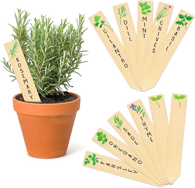Huray Rayho 12PCS Wooden Indoor Herb Plant Labels Signs - Assorted Indoor Garden Stakes - Re-Usable Plant Tags