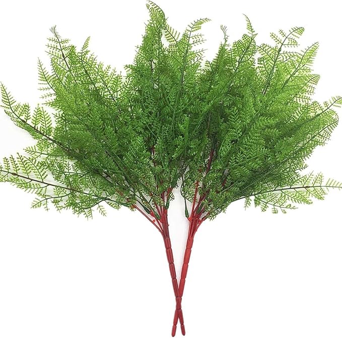 CATTREE Artificial Shrubs Bushes, Plastic Fern Leaves Persian Grass Fake Plants Wedding Indoor Outdoor Home Garden Verandah Kitchen Office Table Centerpieces Arrangements Christmas Decoration 2 pcs