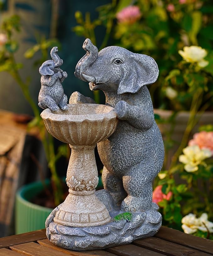 Garden Elephant Statues for Bird Bath: Outdoor Sculptures for Lawn Patio Yard Balcony Porch - Unique Gifts for Mother Grandma