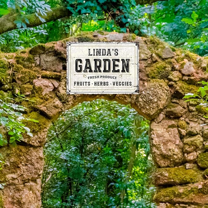 Custom Garden Fresh Produce Sign, Personalized Rustic Name for Backyard, Farm and Christmas Décor Sign, 10x14 Inches, Rust Free .040 Aluminum, Fade Resistant, Made in USA by Sigo Signs
