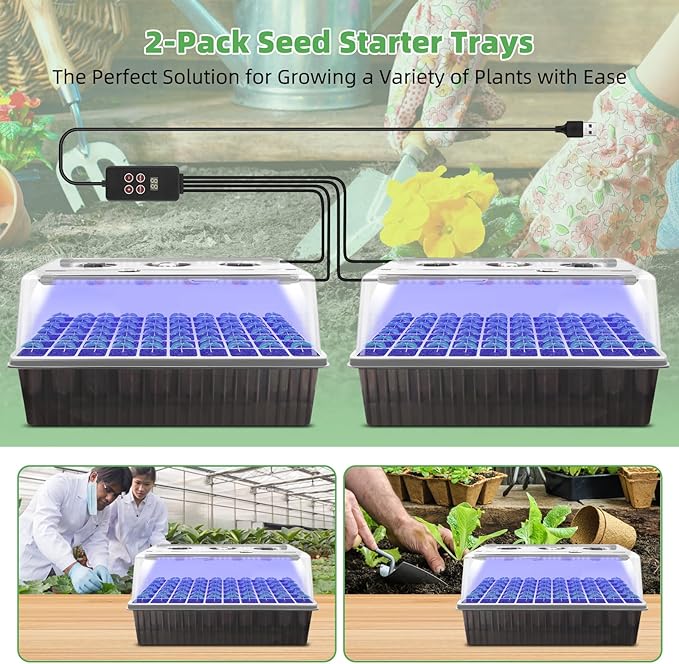 120-Cell Self-Watering Seed Starter Tray with Grow Light, 1–24H Timer, Humidity Dome, Soil pH Meter, Gloves, Seedling Tools – Indoor Seed Starting Kit for Plant Germination, Herbs, Vegetables, Flowers