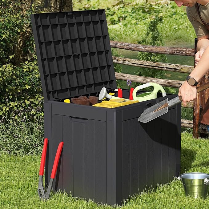 Sweetcrispy Deck Box with 31 Gallon Capacity, Weatherproof Resin Lockable Outdoor Storage for Secure Package Deliveries and Indoor Storage in Garden or Patio, Backyard