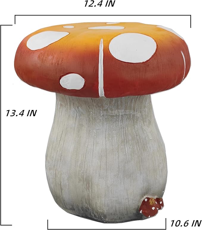 Mushroom Resin Statue Stool Over Sized Sculpture Courtyard Lawn Pond Ornament Garden Outdoor Patio Stool Decoration Red 13.3'' High