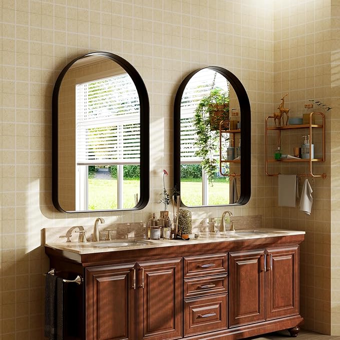 30"x20" Arched Bathroom Mirror - Modern Black Mirror for Wall with Rounded Corners, Bathroom Mirror for Vanity, Aluminum Alloy Framed Mirror - for Living Room, Bedroom, Cloakroom