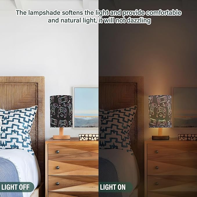 Bedside Table Lamp Video Game Gaming Gamer Nightstand Lamp with Wood Desk Lamps for Bedroom Living Room Nursery Office Home Decor
