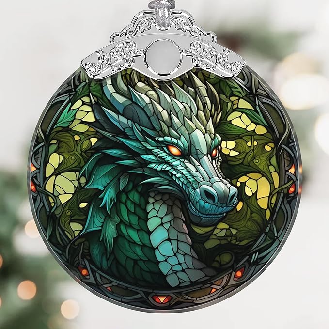 Awe-Inspiring Dragon Christmas Ornament - Stained Glass Hanging Decor for Tree, Gift Idea