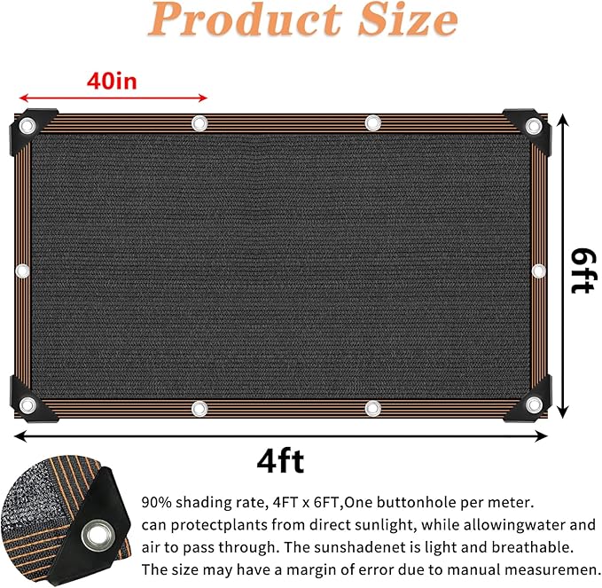 90% Black Shade Cloth for Patio, 4x6 FT Mesh Tarp Sun Shade Cloth with Grommets, Sun Protection Sail for Garden Greenhouse Pergola Barns Kennel Patio Outdoor Neting Cover