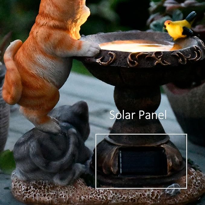 Solar Cat Garden Figurines Outdoor Decor Statue with LED Lights for Patio Balcony Yard Lawn Housewarming Gift for Garden Mom Grandma (Multicolor)