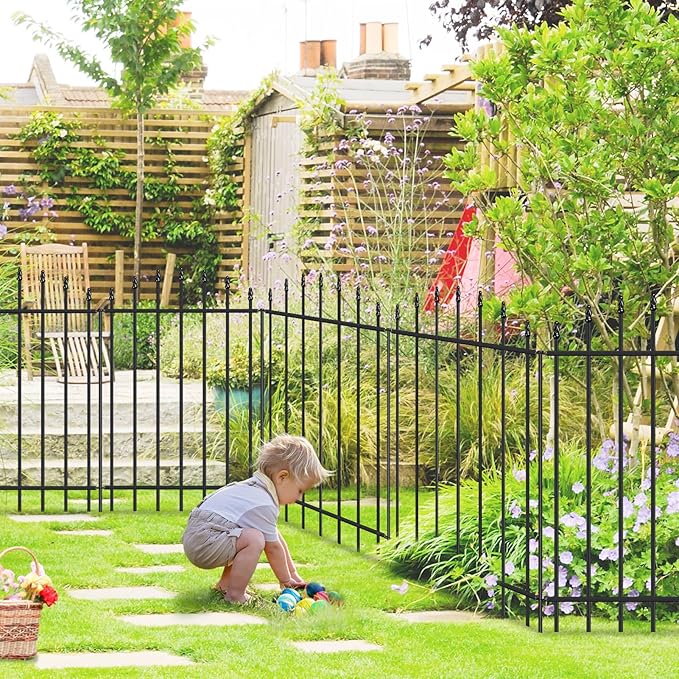 Metal Garden Fence 36 in H x 12 ft L, 6 Panels + 7 Stakes Border Dog Fence Panels Animal Barrier, No Dig Garden Fencing for Yard Patio Flower Bed Lawn Outdoor, Arch Black