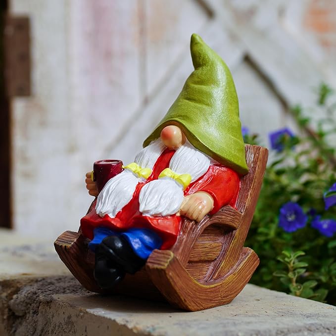 Drinking Coffee Faceless Garden Female Gnome Statue Decoration 6.5" Figurine Ornament for Indoor Outdoor Home Patio Yard Lawn