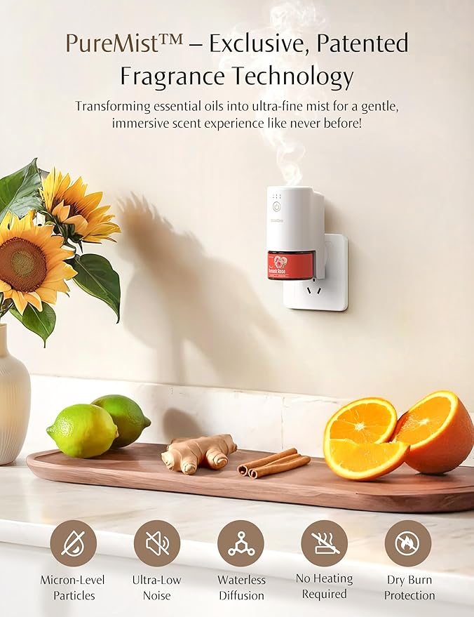 Essential Oil Diffuser for Home, Smart Waterless Aromatherapy Diffuser SF101S Pro, Plug in Room Scent with Timer & 120-Day Natural Aroma – Free 30ml Teak & Tobacco(Pale Mint Gray)