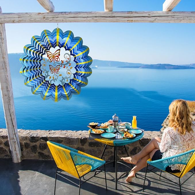 Butterfly Wind Spinner Hanging,12In 3D Wind Spinners Outdoor Butterfly Gifts for Women Mom Grandma Wife Father,Mandala Wind Spinner Garden Decorations Yard Art Christmas Ornament