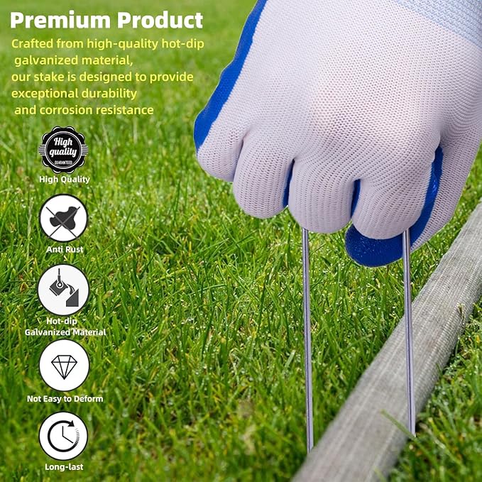Landscape Staples Galvanized U-Shaped Garden Stakes, 6 Inch 50 Pcs Garden Staples, Yard Stakes, Stakes for Inflatables, Irrigation Tubing, Holding Fence, Tarpaulin (50, 6 INCH)