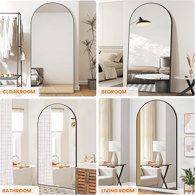 Full Length Arched Mirror, 75"x35" Standing Floor Full Body Mirror for Wall with Aluminum Alloy Frame for Bedroom, Living Room, Dressing Room(Black)