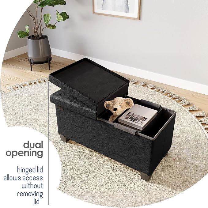 STORAGEBUD Storage Ottoman Bench with Bins, 30-in Storage Bench for Bedroom End of Bed, Folding Foot Rest Ottoman for Living Room Max 660lbs, Faux Leather Ottomans, Black