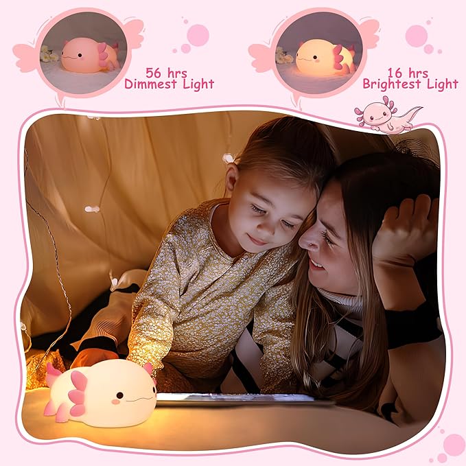 Ammonite Axolotl Gifts, Axolotl Night Light for Kids - Squishy Silicone LED Touch Cute Lamp, Xmas Birthday, Kawaii Bedroom Decor Nursery Lamp for Boys Girls Mom